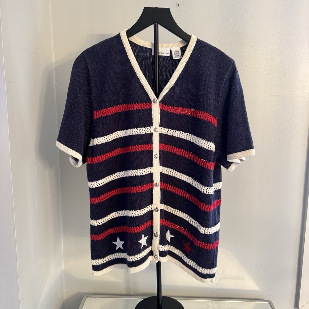 croft & barrow Navy, Red & White Striped Button Cardigan
